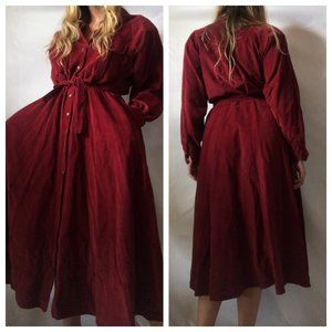 Hunter Run Corduroy Midi Dress A Line Button up Long Sleeve Pockets Collared
